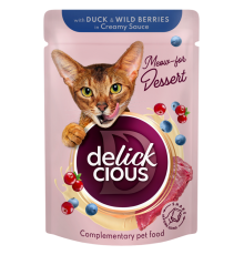 Корм для котів Duck & Wild Berries in Creamy Sauce з качкою та лісовими ягодами у вершковому соусі 80 г Delickcious