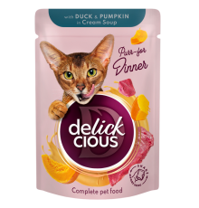 Корм для котів Duck & Pumpkin in Cream Soup смужки з качкою та гарбузом у крем-супі 85 г Delickcious