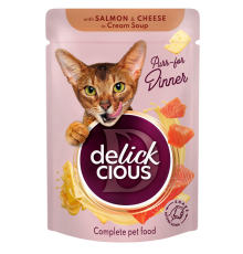 Корм для котів Salmon & Cheese in Cream Soup смужки з лососем і сиром у крем-супі 85 г Delickcious