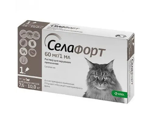 Краплі для котів 7,6-10 кг Селафорт від бліх та кліщів №1 KRKA
