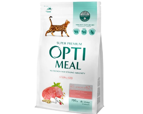 Сухой корм для стерилизованых котов Adult Cat Sterilised Beef and Sorghum с говядиной и сорго 700 г Optimeal