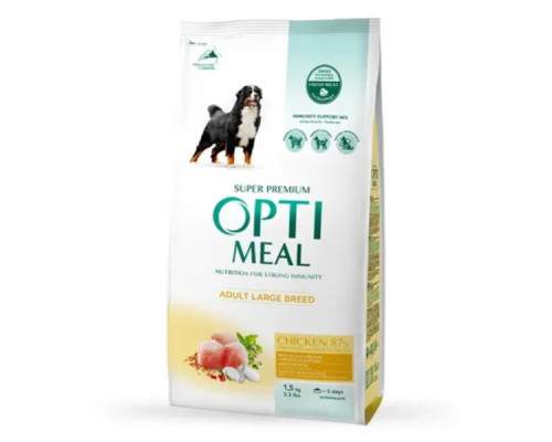 OPTIMEAL корм для собак сухой больших  пород с курицей  1.5 кг