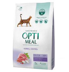 Сухий корм для котів Adult Cat Duck Hairball Control з качкою для виведення шерсті 4 кг Optimeal