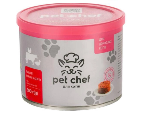 Корм мясное ассорти для взрослых котов паштет 200 г Pet Chef