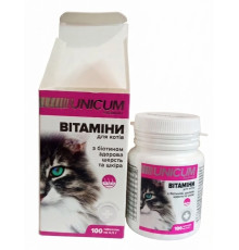 Вітаміни UNICUM premium для котів, здорова шерсть та шкіра 100 таб, 50 г
