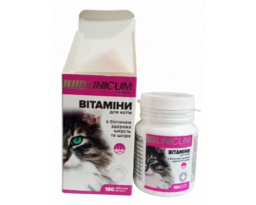 Витамины UNICUM premium для кошек, здоровая шерсть и кожа 100 таб, 50 г