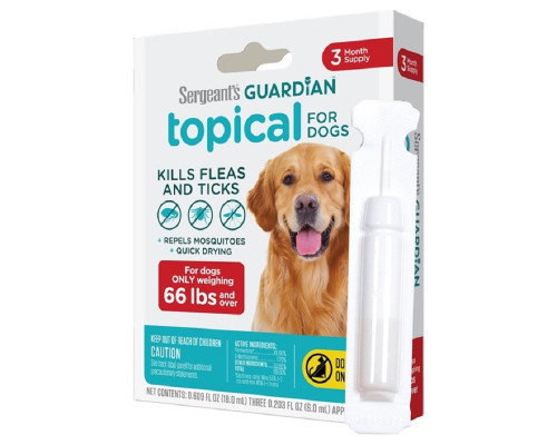 Капли на холку для собак от 30 кг Sergeant's Guardian от блох клещей комаров 6 мл 1 пипетка Guardian