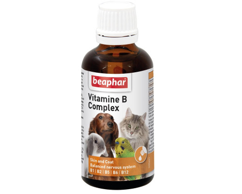 Капли для котов собак грызунов и птиц Vitamine B Complex витаминная кормовая добавка 50 мл Beaphar