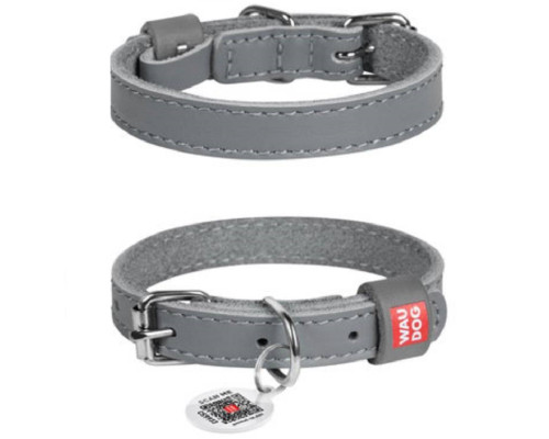 Ошейник для собак Waudog classic натуральная кожа Ш 12 мм Д 19-25 см серый Collar