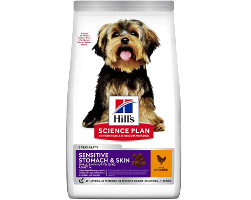 Сухой корм для собак мелких пород с чувствительным пищеварением Canine Adult Sensitive Stomach and Skin Small and Mini с курицей 1,5 кг Hill's Science Plan
