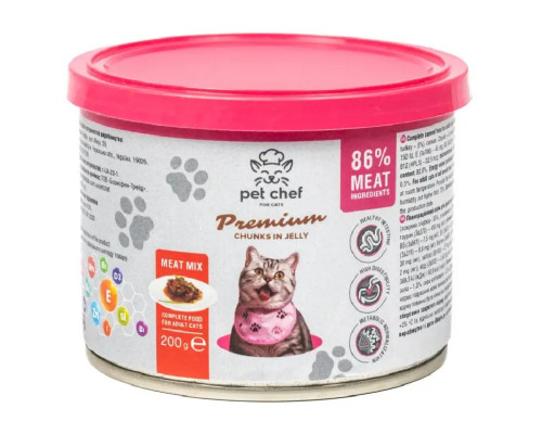 Корм для взрослых котов Pet Chef кусочки мясного ассорти в желе 200 г Pet Chef
