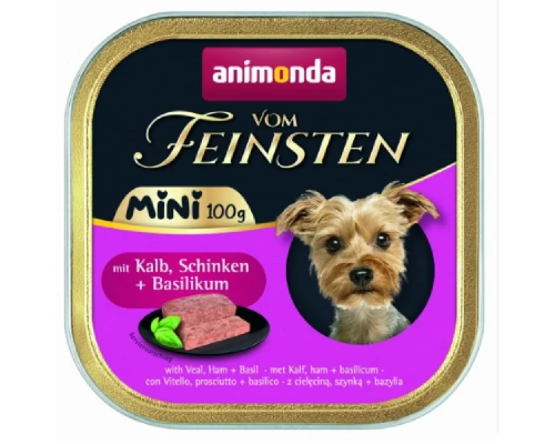 Корм для собак мини Vom Feinsten Adult  Mini   с телятиной,шинкой и базиликом 150 г Animonda