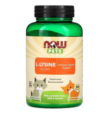 Порошок для котів L-lysine для підтримки імунної системи дихальних шляхів та очей 226.8 г Now Foods
