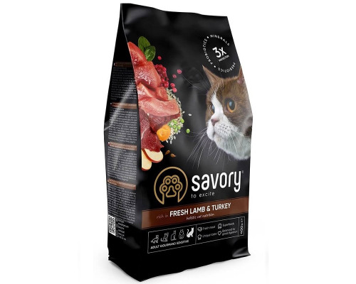 Сухой корм для котов с чувствительным пищеварением Sensitive Digestion Fresh Lamb & Turkey с мясом ягненка и индейки 400 г Savory