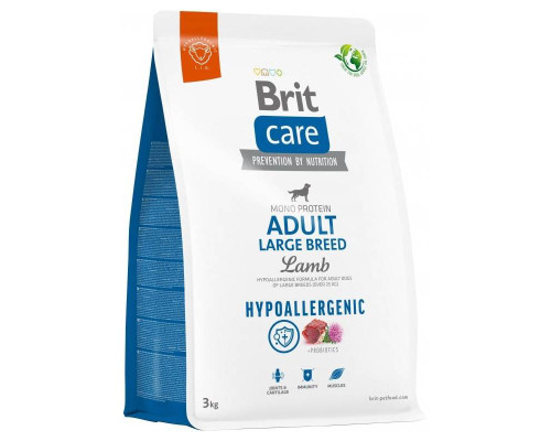 Сухой корм для собак от 25 кг Dog Hypoallergenic Adult Large Breed с ягненком 3 кг Brit Care