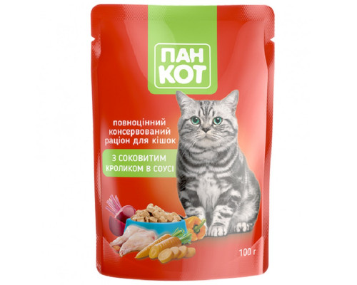 Корм для котів із соковитим кроликом у соусі 100 г Пан Кот