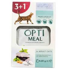Корм для котів 3+1 Adult Cats Fish and Vegetable in jelly  з тріскою та овочами в желе 340 г Optimeal