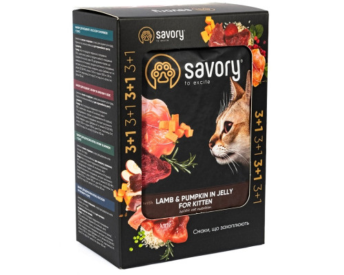 Корм д/кот Сейвори 3+1 SAVORY пауч баранина с тыквой желе 4*85 г Savory