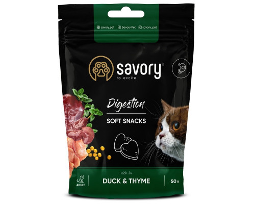 Лакомство для котов Сейвори SAVORY улучшение пищеварения утка чебрец 50 г Savory