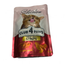 CLUB 4 PAWS Повнораціонний  корм для котів Преміум Смужки з куркою в соусі 85г