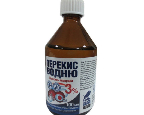 Розчин Перекис водню ветеринарний 3% для очищення інфікованих ран 100 мл O.L.KAR