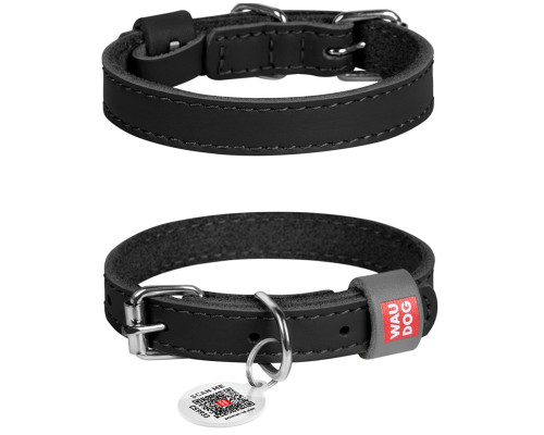 Ошейник для собак Waudog classic натуральная кожа Ш 12 мм Д 19-25 см черный Collar
