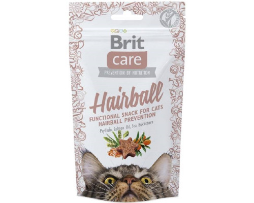 Ласощі для котів Hairball для виведення шерсті з псиліумом і лінгноцелюлозою 50 г Brit Care