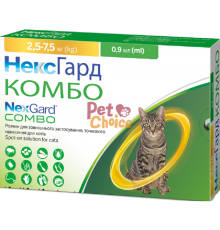 Краплі на холку для котів 2,5-7,5 кг NexGard Combo від бліх кліщів глистів 1 піпетка 0,9 мл Boehringer Ingelheim