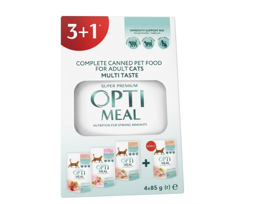 Корм для котів 3+1 Adult Cats Multi Taste №3 з різними смаками 340 г Optimeal