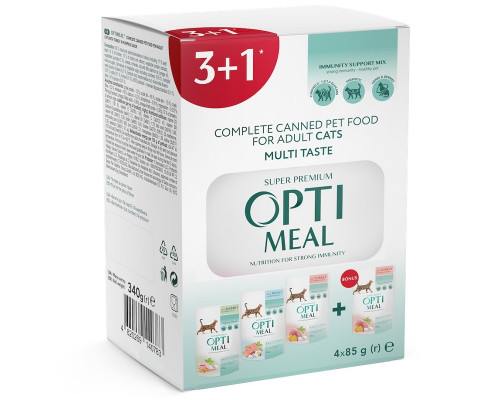 Корм для котів 3+1 Adult Cats Multi Taste з різними смаками 340 г Optimeal