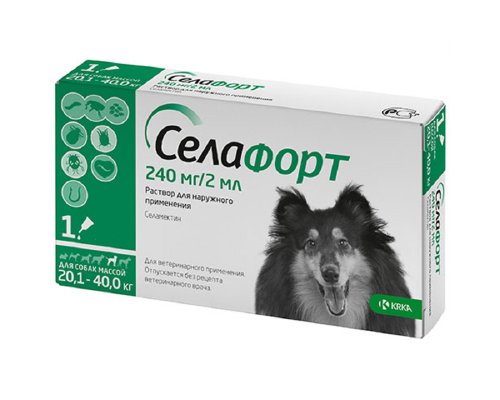 Краплі для собак 20,1-40,0 кг Селафорт від бліх та кліщів №1 KRKA