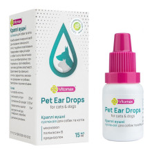 Краплі вушні для собак і котів Pet Ear Drops суспензія 15 мл Vitomax 