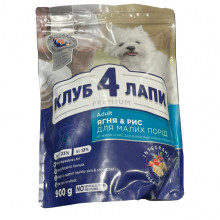CLUB 4 PAWS Корм Клуб 4 Лапи ягня та рис сухий для дорослих собак малих порід 900 г С4Р Premium