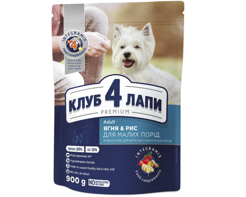 Сухой корм для собак малых пород Adult Small Breeds Lamb and Rice с ягненком и рисом 900 г Клуб 4 лапы