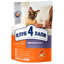 Сухой корм для взрослых котов Adult Cats Indoor 4 in 1 живущих в помещении 900 г Клуб 4 лапы