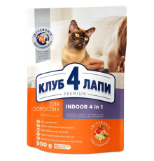 Сухий корм для дорослих котів Adult Cats Indoor 4 in 1 що живуть у приміщенні 900 г Клуб 4 лапи