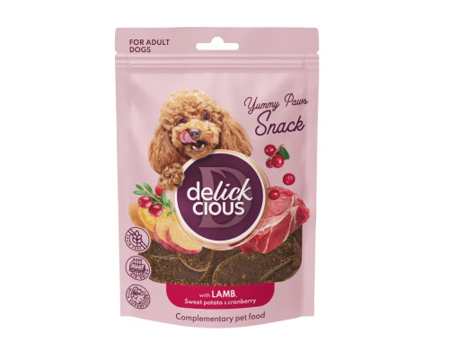 Лакомство для собак снеки сушеные с ягненком, бататом и клюквой 80г Delickcious