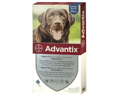 Краплі на холку для собак понад 25 кг Адвантікс 4 мл від бліх і кліщів №1 Bayer 