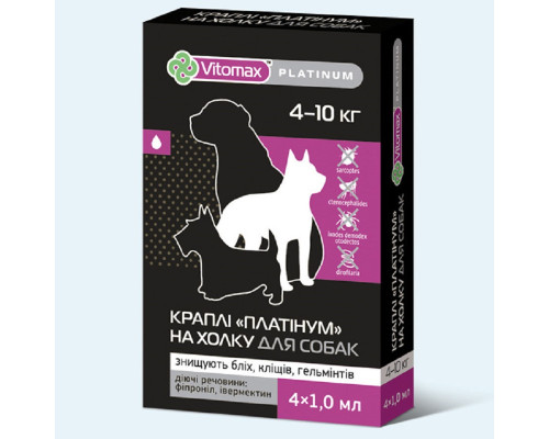 Капли на холку для собак 4-10 кг Platinum протипаразитарний препарат 1 мл №4 Vitomax