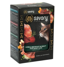 Корм для котів 3+1 Adult Cats with Lamb and Beetrot in Gravy шматочки ягняти з буряком у соусі 4*85 г Savory