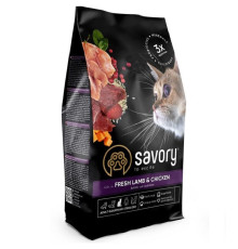 Сухий корм для стерилізованих котів Adult Cat Steril Fresh Lamb and Chicken зі свіжого м'яса ягняти та курки 2 кг Savory 
