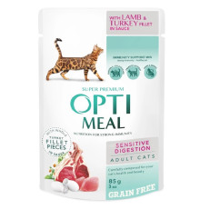 Корм для котів з чутливим травленням Sensitive Digestion Lamb and Turkey з ягнятком та індичкою в соусі 85 г Optimeal