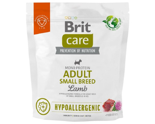Сухий корм для собак від 1 до 10 кг Dog Hypoallergenic Adult Small Breed з ягнятком 1 кг Brit Care