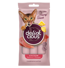 Ласощі для котів Chicken Flavoured with Pineapple кремові ласощі курка з додаванням ананаса 4 шт*15 г Delickcious Акция 1+1