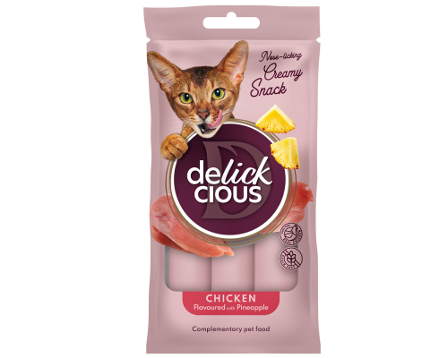 Лакомство для котов Chicken Flavoured with Pineapple кремовое лакомство курица с добавлением ананаса 4 шт*15 г Delickcious Акция 1+1