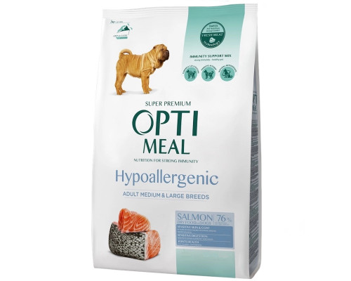 Сухой корм для собак Adult Dogs Hypoallergenic Medium and Large Breeds Salmon гипоаллергенный с лососем 1,5 кг Optimeal