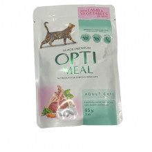 OPTIMEAL повнораціонний консервований корм для дорослих котів з ягням та овочами в желе 85 г