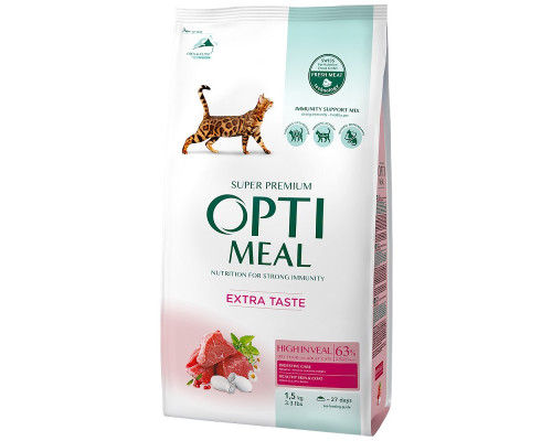 Сухой корм для котов Adult Cat High in Veal с высоким содержанием телятины 1,5 кг Optimeal