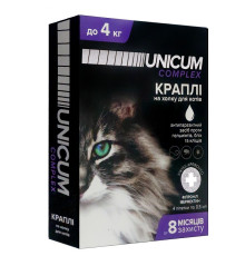 Краплі на холку Unicum Сomplex від бліх та кліщів для кішок 0-4 кг №4 Unicum