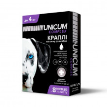 Краплі від бліх кліщів і гельмінтів на холку Unicum complex для собак 0-4 кг 4 ампули UN-031